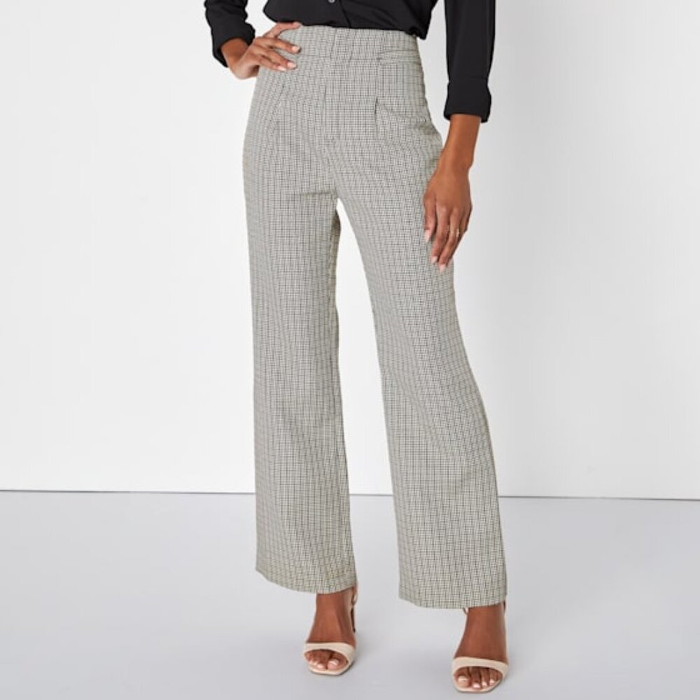 Lulus Enhanced Aesthetic Black And Brown Plaid Straight Leg Pants - Size S